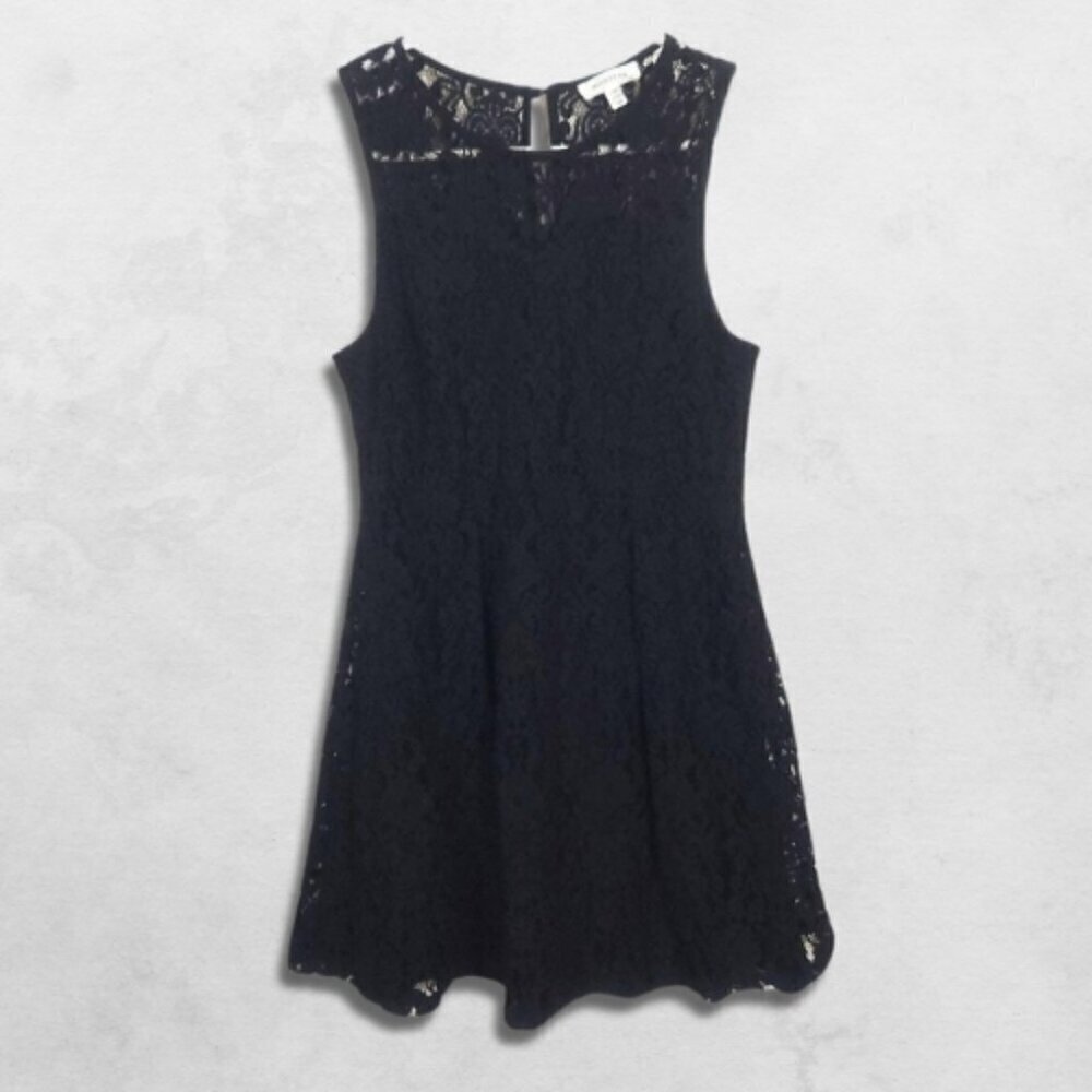 Monteau Mini Dress Sleeveless Elegant Lace Overlay Soft Lining Navy Blue W L